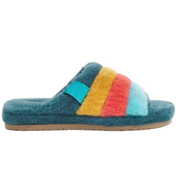 UGG® LE Fluff You Marina Blue Multicolor Sheepskin Plush Slipper Size 9 - Picture 1 of 13